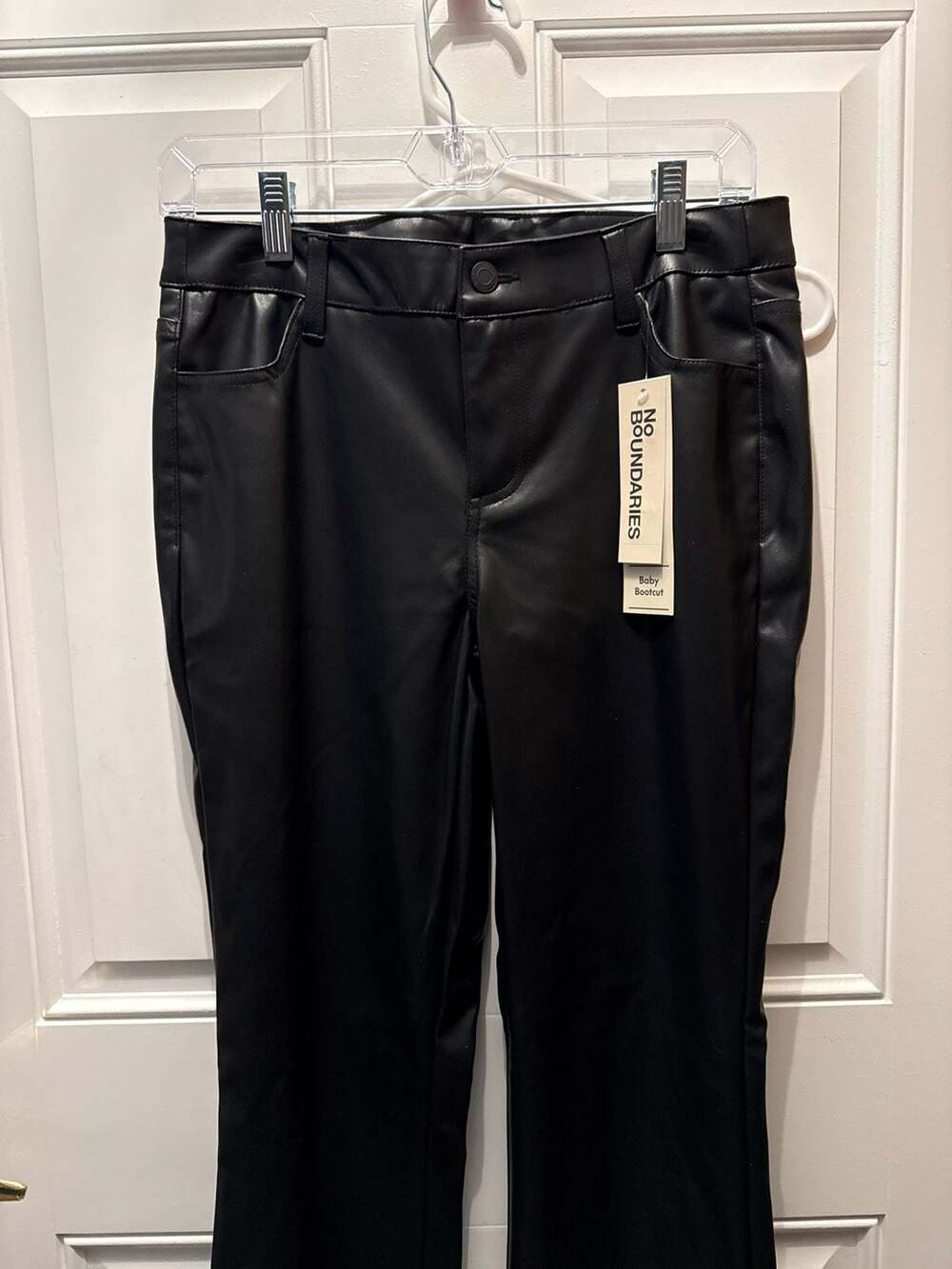 No Boundaries Women's Faux Leather Baby Bootcut Pants, Size 6